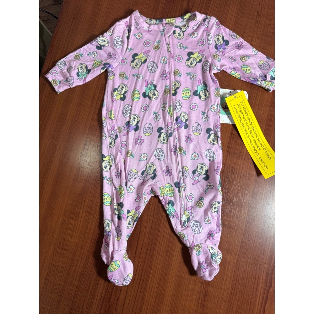 Disney Baby Minnie Mouse Easter Footed Sleeper Pink Floral 0-3M NWT